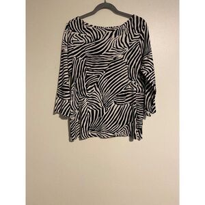 Chicos Size 2 (L) Tunic Top Zebra Print Cotton 3/4 Sleeve Black & White